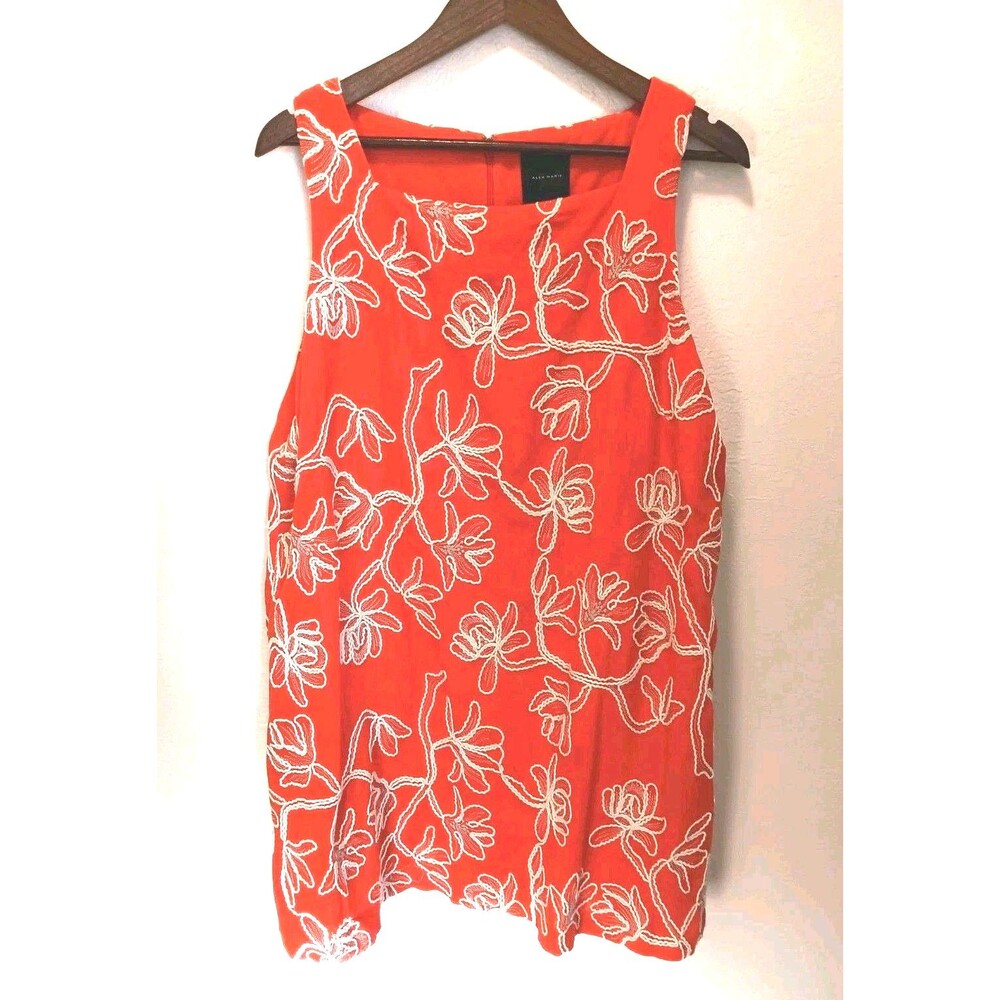 NWT Alex Marie Orange Floral Embroidered Linen Blend Sleeveless Sheath  Sz 14